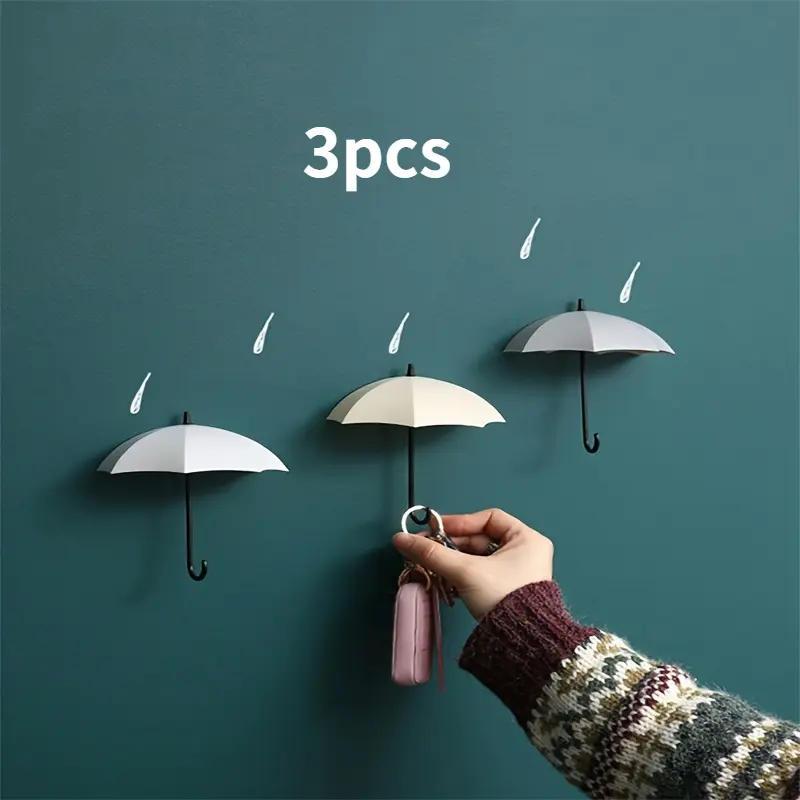 3pcs Creative umbrella hook, nail free cute little sticky hook, door back adhesive hook, wall hanging hook