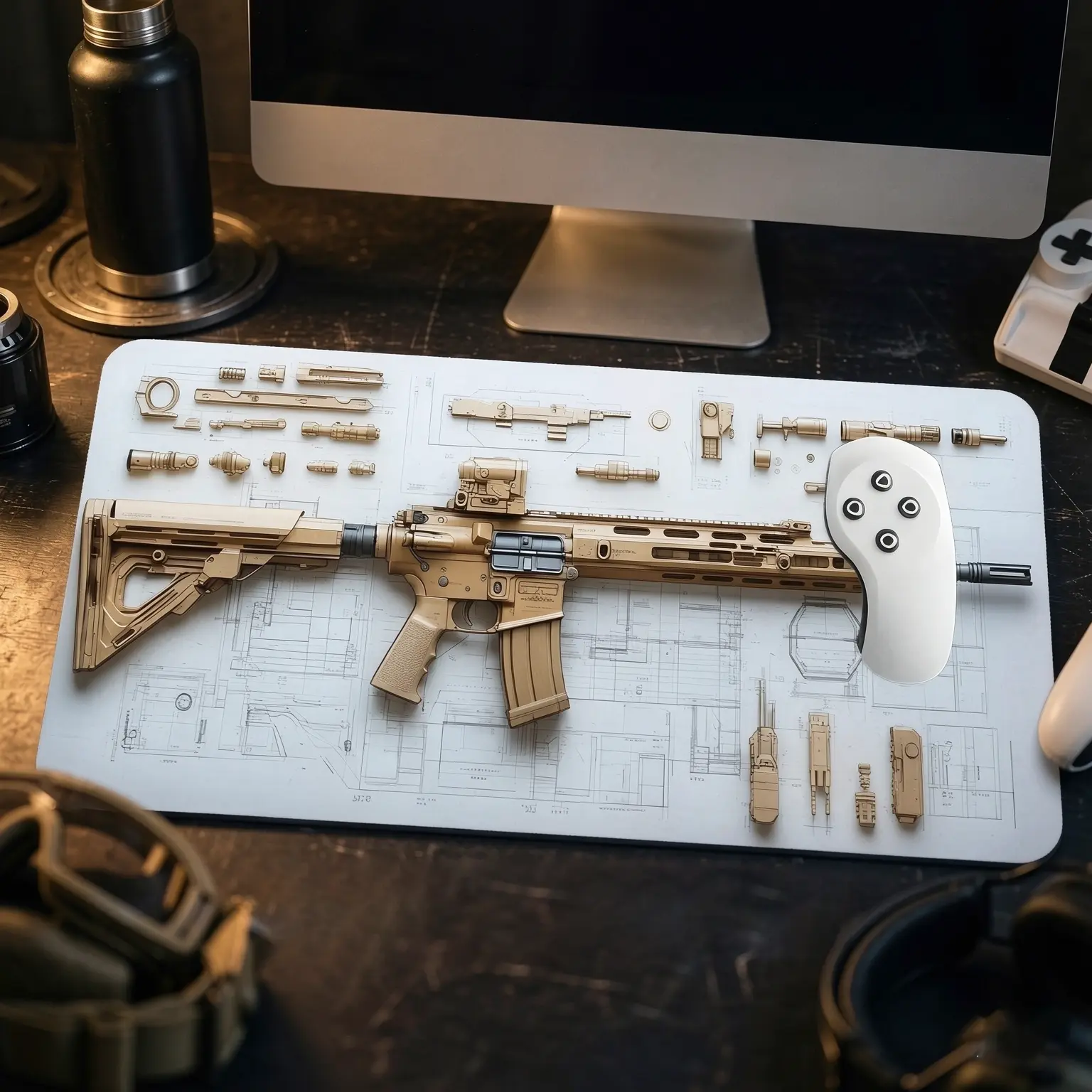 Tactical Rifle Accessories Extra Large Gaming Mouse Pad, Military Themed Desktop Decoration and Protection Mat, Non-Slip Rubber Edge for Pcs and Laptops, Perfect Gift for Kids, Desktop Accessory, Computer Desk Mat, Mousepad Gaming