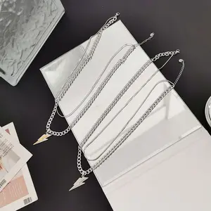Versatile Basic Titanium Steel Lightning Bolt Necklace Earth Cool Bundy Couple Men and Women Double Stacked Chain Punk Hip Hop