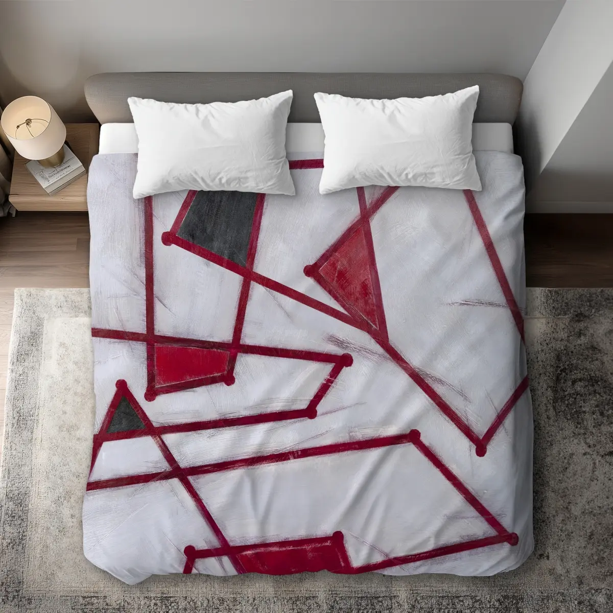 360 Stand King Size Decorative Duvet Cover - Red Outline Shapes, Contemporary Textile Bedding Linen for Home Use, Red Duvet Covers, Duvet Cover Set