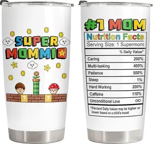 20oz Double-Wall Insulated Stainless Steel Water Bottle - Anti-Leak, Non-Toxic, Custom-Printed Hydration Tumbler with Lid, Funny Supermommio Nutrition Facts Retro Game Graphic, for Busy Moms, Mother’s Day/Birthday Gift, White 1 Pack, Anti-Leak Water Bottl