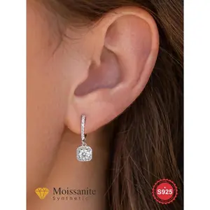 Synthetic Moissanite Square Drop Earrings, S925 Sterling Silver Fashion Earrings, Elegant Minimalist Earrings, Exquisite for Women, Fine Jewelry Birthday Party Gift