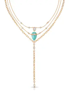 Ettika Turquoise Solstice Layered Necklace in Brass with 18k Gold Plating Reconstituted Turquoise & Cubic Zirconia 15 16 17.5 Inch Lengths Adjustable Extender Chain