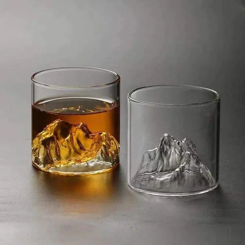 Japanese-Inspired Glass Cup, 200/300ML Capacity, Creative Mountain View Design, High Aesthetic Value, Home Essential Drinkware, Premium Glass