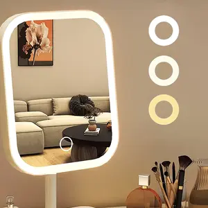 LED Makeup Mirror with 3 Lighting Modes, Touch Control, Rechargeable, Foldable & Portable Vanity Mirror, Polished Glass Compact Dressing Mirror for Dorms, Vanity Desk & Travel, Modern Aesthetic Dorm Room Essentials, Lighted Makeup Mirror