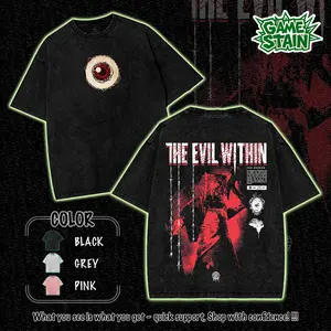 The Evil Within - Evil Takes Hold v2 Double Printed Washed 2 Sided Printing T-Shirt RPG action Video anime manga Games movie Streetwear graphic tees
