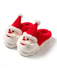 Women's Cute Cartoon Santa Claus Design Plush Slippers, Casual Soft Comfortable Home Slippers, Warm Slippers for Indoor & Outdoor Use for Fall & Winter