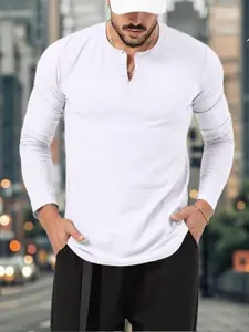 Men's Fashionable Long Sleeve Henley Shirt, Casual & Outdoor Wear, Multiple Colors Available, Essential Wardrobe Staple for Daily