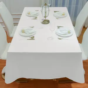 Rectangle White Satin Tablecloth Washable Fabric Table Cloth,Waterproof Textured Table Cloth for Rectangle Tables, Spill Proof and Wrinkle Free Table Cover for Dining Table, Kitchen, Parties and Holidays