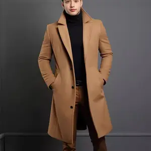 WoolenCoatMen'sMid-LengthSolidColorAutumnandWinterWoolenCoatWarmYouthOvercoatJacket