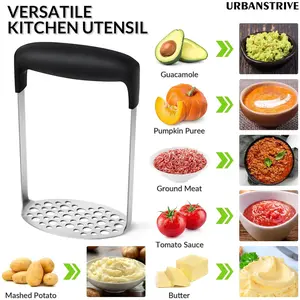 Stainless Steel Potato Masher, 1pc Manual Non-slip Soft Handle Vegetable Chopper, Kitchen Utensils for Home Dining Room Barbecue, Kitchen Gadgets