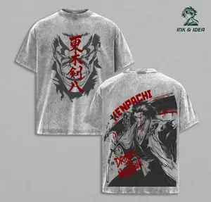Kenpachi Zaraki Vintage Washed T-Shirt, Samurai Berserker Manga Graphic Tee, Oversized Dark Aesthetic Streetwear Top, Heavy Cotton Unisex Shirt, Gift for Anime Fans