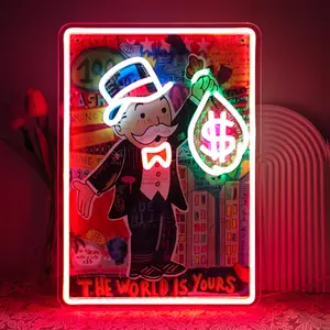 Monopoly Man Neon Art Wall Decor, USB Powered LED Neon Sign, Pop Art Graffiti Style Acrylic Light for Modern Home, Office & Commercial Space
