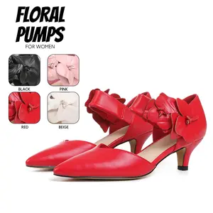 Womens Pumps Closed Pointed Toe Kitten Heels Floral Ankle Strap Comfy Slip on Gifts for Her Elegant Bridal Party Dressy Shoes