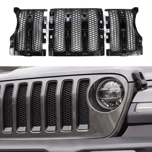 Front Grille Insert Net Cover Trim Accessories, Perfect Fit for 2018+ Jeep Wrangler JL & Gladiator JT JL/JT Series, UV Resistant 3-Piece Set for Unique Look
