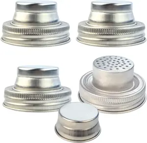 4PCS Stainless Steel Mason Jar Shaker Lids Caps for Cocktail, Dredge Flour, Mix Spices, Sugar, Salt, Peppers and More or Shake Drinks Cocktail - Fits Any Regular Mouth Mason Jar Canning Jar