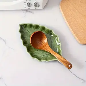 [2pcs Green Leaf Spoon Holder] 1/2pcs Ceramic Green Leaf Shape Spoon Holder | Cute Cooking Kitchen Spoon Holder Cutlery Holder Spatula Knife Holder | Green Leaf Kitchen Decor And Accessories for Home Decor, Stove Top, Mother's Day, Thanksgiving, Christmas
