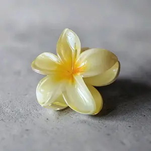 LARGE Tropical Yellow Hawaiian Plumeria Flower Hair Claw Clip- Summer Vacation Beach Coastal