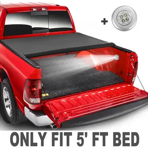 Truck Tonneau Cover For 2005-2015 Toyota Tacoma Extra 5FT Bed Roll Up & LED Lamp