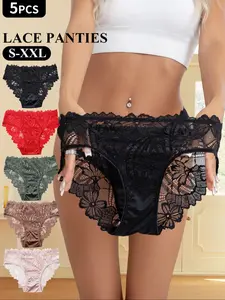 4/5/6-piece pack of sexy lace triangle panties for women, sizes S-XXL. Features include sheer floral lace, silky satin trim, and a pure, alluring style perfect for everyday wear or dates.