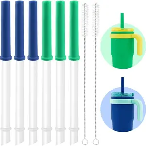 Replacement Straws Set Compatible With Reduce  Coldee 2.0 Tumbler 14 Oz,Spill-Proof Replacement  Top Lid - 6  Valve and Straw,2 Cleaning Brushes(3 Green+3 Navy Blue)