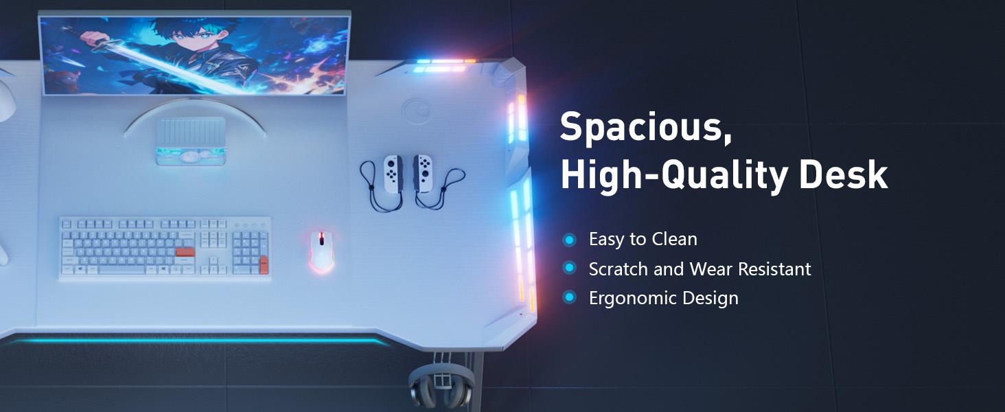 Ecofurnix 47/55/63 Inch Gaming Desk with LED Lights Carbon Fibre Surface Gaming Table Large Computer Desk Ergonomic Home Office Desks Z Shaped PC Gamer Workstations with Cup Holder & Headphone Hook White pu recliner leather adjustable work from new Ecofurnix 47/55/63 Inch Gaming Desk with LED Lights Carbon Fibre Surface Gaming Table Large Computer Desk Ergonomic Home Office Desks Z Shaped PC Gamer Workstations with Cup Holder & Headphone Hook White pu recliner leather adjustable work from new