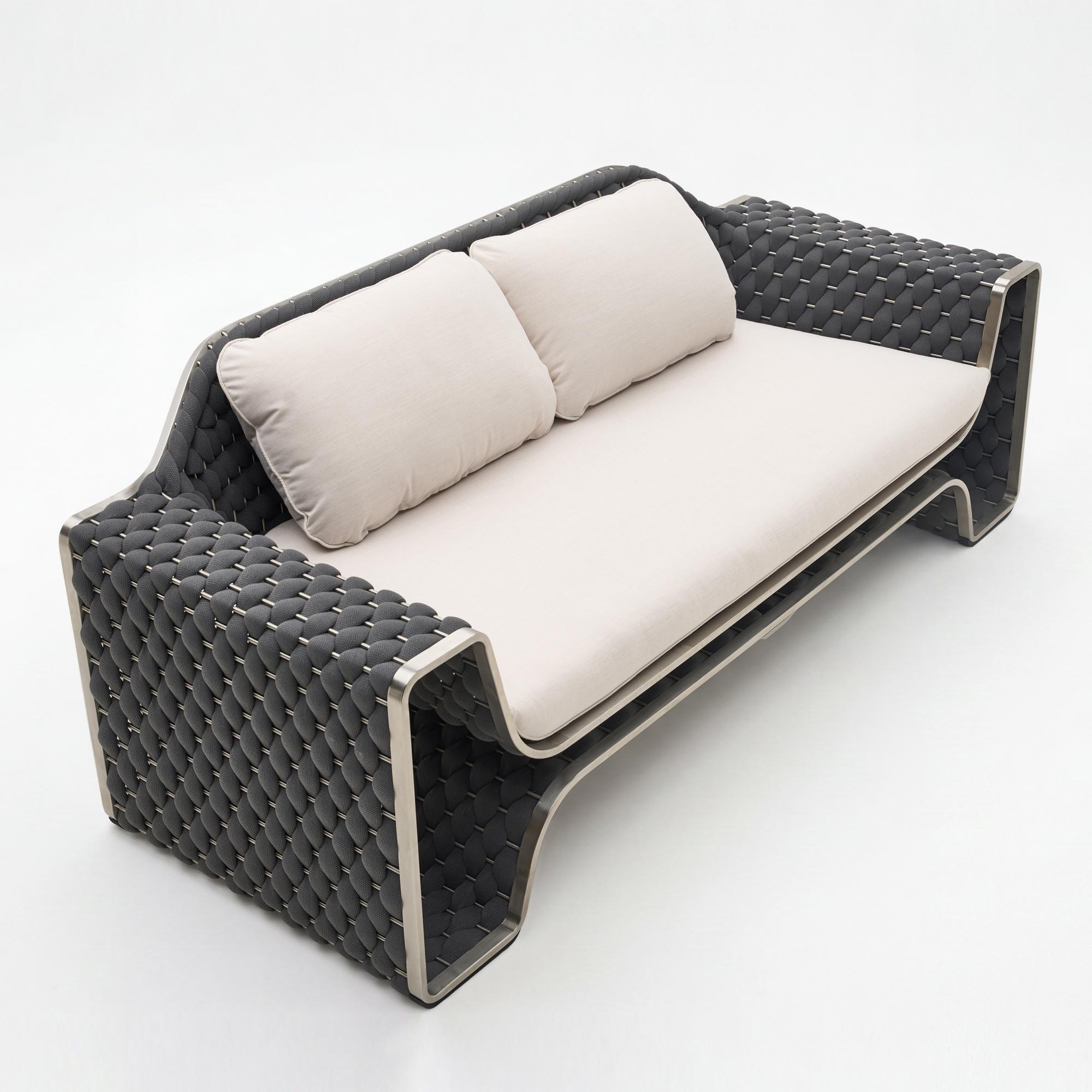【Summerfinds】OVIOS × Studio F.A. Porsche Designer Outdoor Sofa Collection, 4-Piece Luxury Patio Furniture Set with Coffee Table, Masterfully Hand-Woven Craftsmanship, Aviation-Inspired Aluminum Frame for Villa Terrace & Luxury Backyard