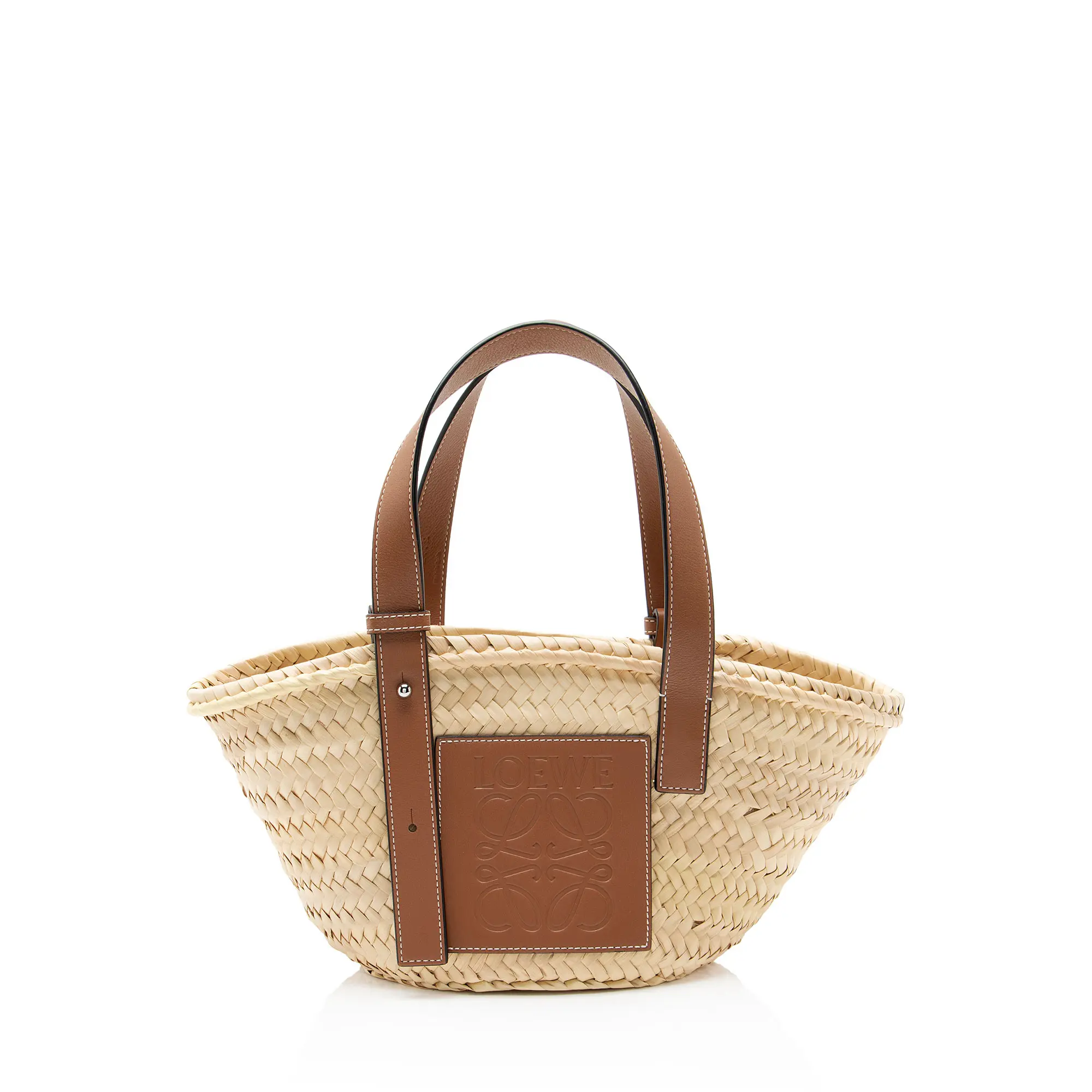 Pre-owned Loewe Leather Tote Bags Raffia Basket Small Tote