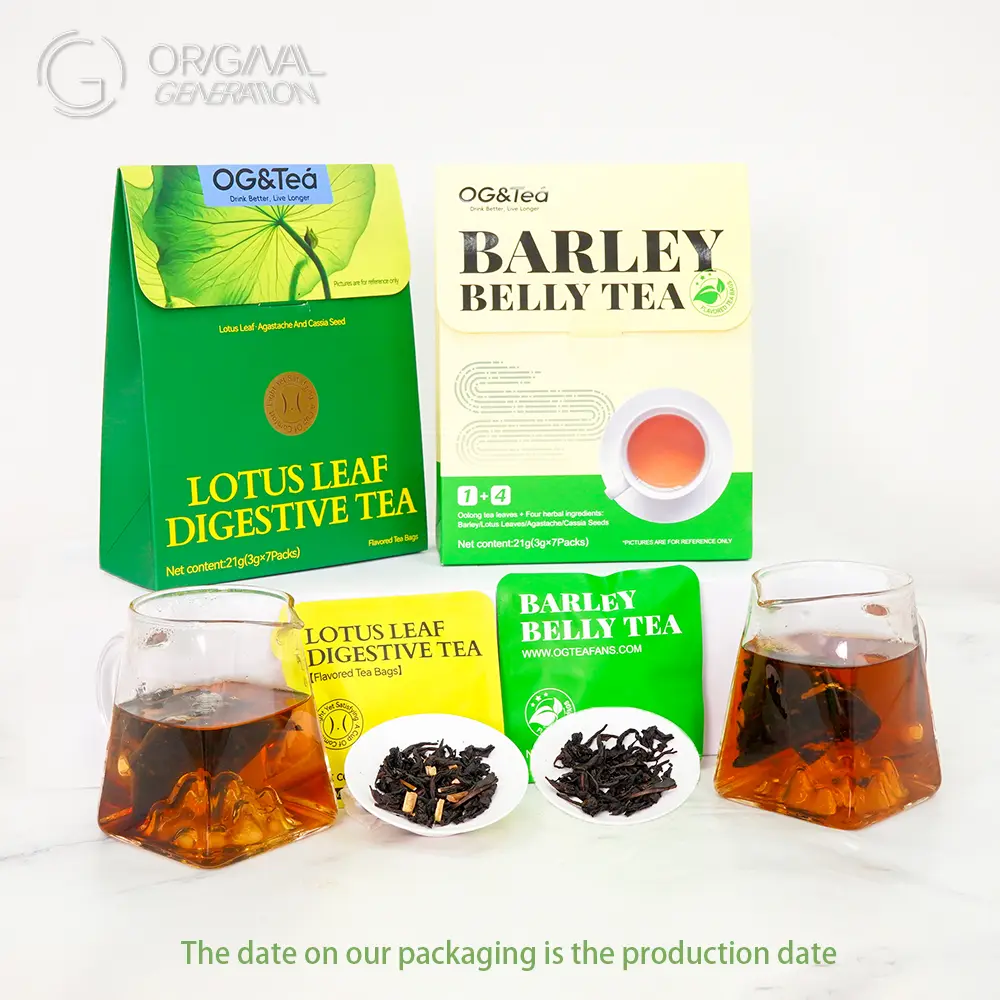 Two Cartons Wloss Lotus Leaf Digestive Tea With  Barley Belly Tea Two Cartons 14packs In Total 21g (3g*7packs)