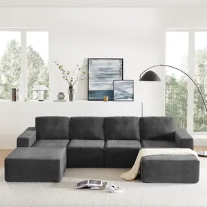 Modular U Shaped Sectional Sofa 110*72" with Ottomans, Luxurious Cloud Chenille Floor Couch, Fully Compressed Upholstered, No Assembly Required