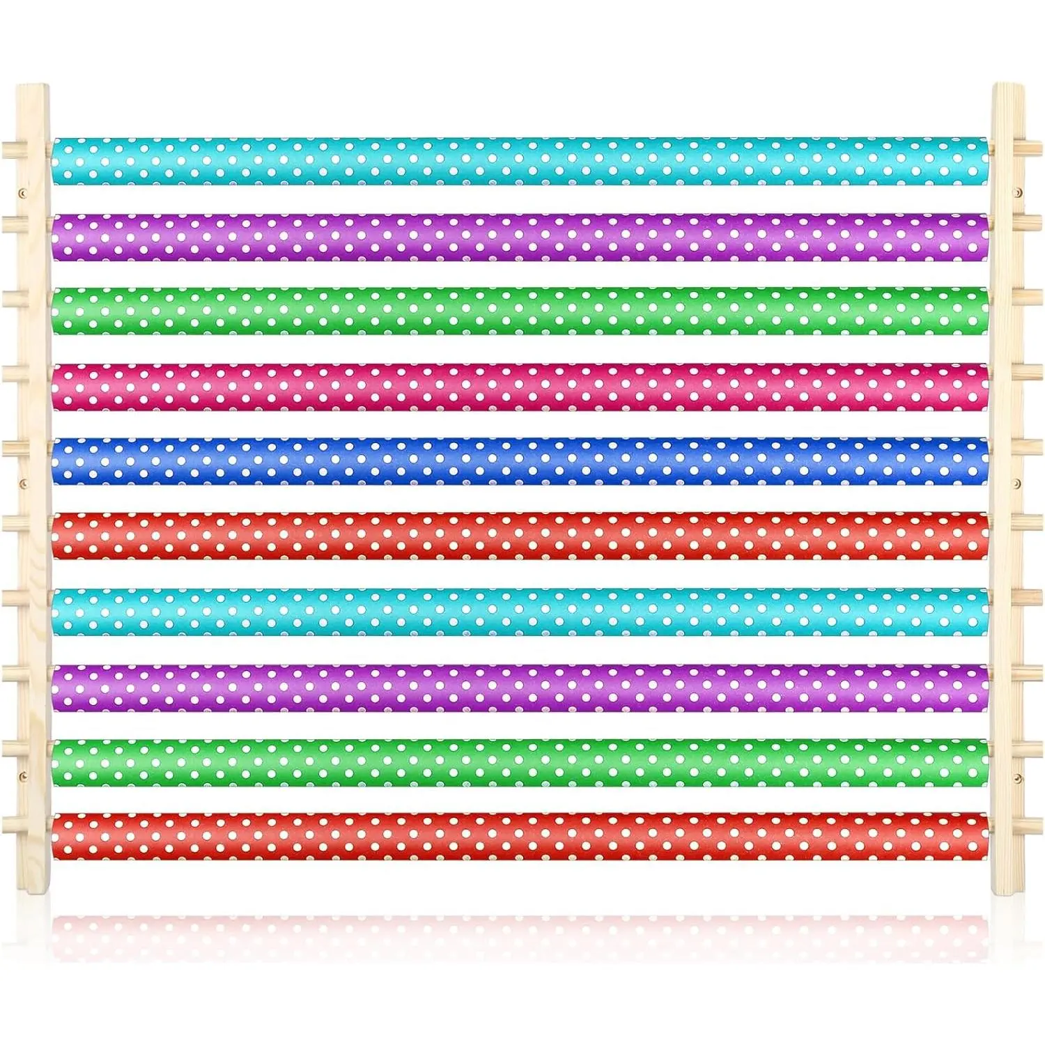 10 Tier Ribbon Holder Organizer Rack Wood Wrapping Paper Display Rack Large Gift Wrapping Paper Storage Organizer Easy Wall Mount Wrapper Storage