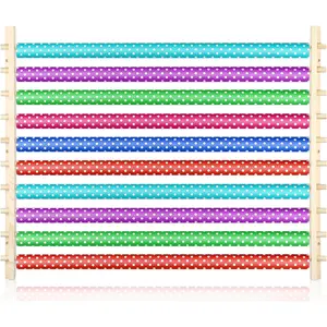 10 Tier Ribbon Holder Organizer Rack Wood Wrapping Paper Display Rack Large Gift Wrapping Paper Storage Organizer Easy Wall Mount Wrapper Storage