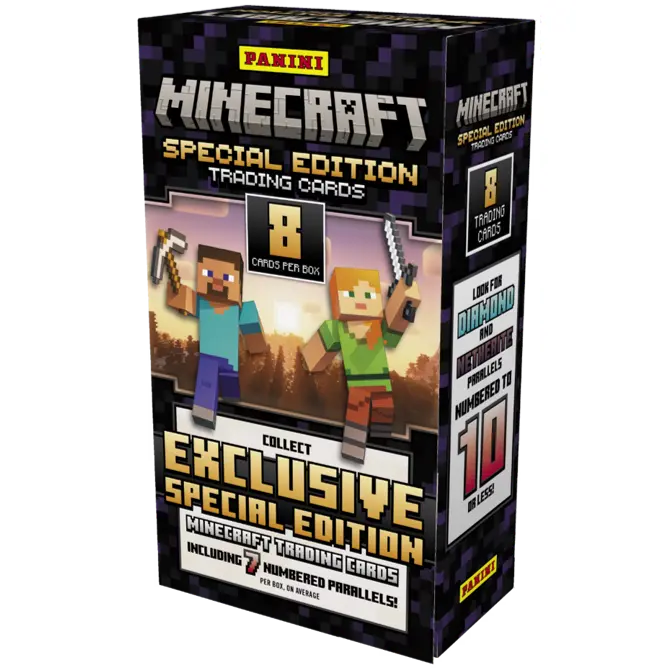 2025 Panini Minecraft Special Edition Blind Non-Sports Trading Hobby Box - 8 Cards, Base+Parallels, Unique Mobs, Biome Art Collectibles, Beloved Characters, for Collectors