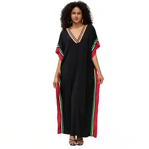 Plus Size Mumu Dresses for Women - Boho Batwing Sleeve Caftan with Side Slits, Long Moo Moo Nightgown & Beach Cover Up - Black Stripe-1
