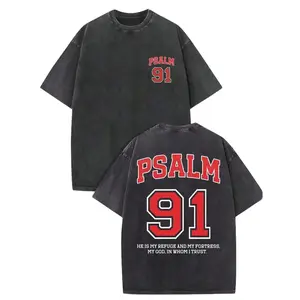 Christian "Psalm 91" Graphic Tee: Featuring Bold "PSALM 91" Letter Prints, Biblical Verse "HE IS MY REFUGE AND MY FORTRESS, MY GOD, IN WHOM I TRUST",