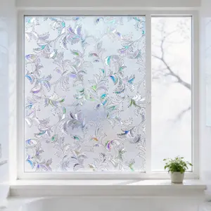 UV Protection Window Privacy Film, Holographic Static Glass Sticker, Removable Adhesive-Free, for Bathroom Kitchen Office, Blocks UV Rays Reduces Glare