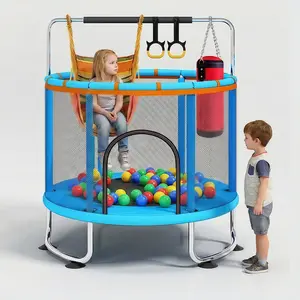 59 Inch Indoor Outdoor Kid Trampoline High Jump Trampoline for Toddlers 3-6 with Safety Enclosure Net and Toys 440lbs
