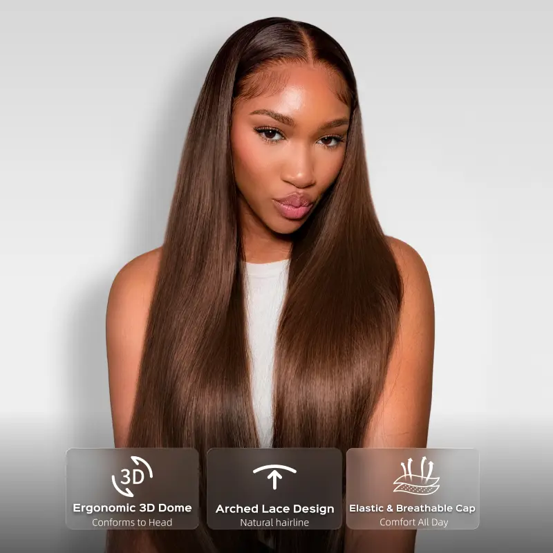 [Chocolate Brown] Megalook #4 Brown 13x6 HD Lace Frontal Wigs Straight 180% 250% Density Put on Go Glueless Wig Human Hair Pre-plucked Natural Hairline With Drawstring Band #Summervibes Hand Tied Wig Kinky Curly Wig Kinky Curly Wig