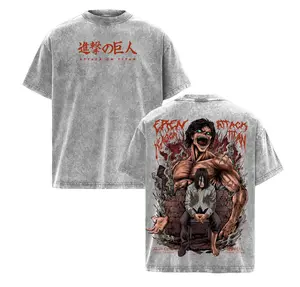 Eren Yeager Attack on Titan Anime Vintage Washed Oversized Graphic Tee Titan Form Rage AOT Streetwear Shirt