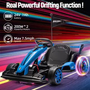 24V Kids Go Kart - High Speed Drifting Car with 7.5 Mph Max, 200w x 2 Motors & Adjustable Seat, 7Ah Battery