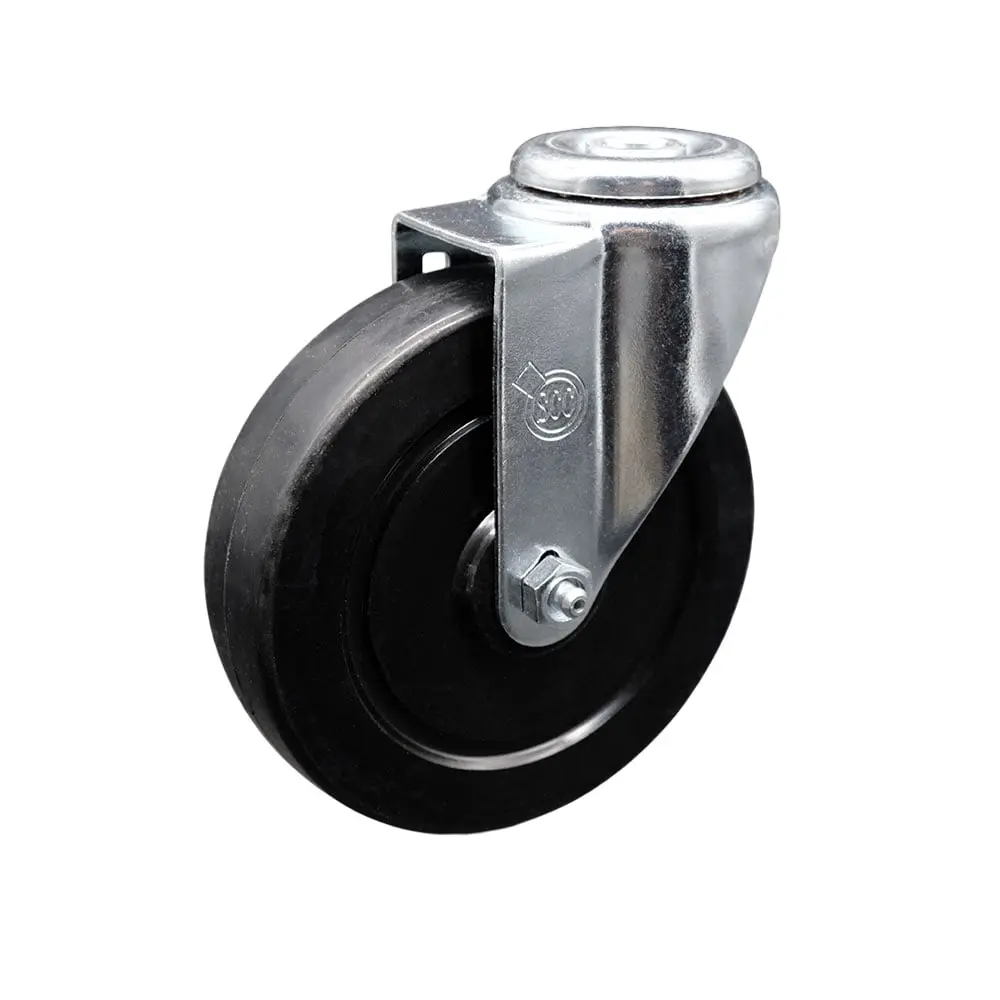 Service Caster SCC-BH20S514-SRS Soft Rubber Swivel Bolt Hole Caster with Threaded Stem, 5x1.25 in. Black Wheel, 275 lbs Capacity Heavy-Duty for Furniture Hardware, Shop Projects, Quiet Movement, Chemical & Oil Resistance