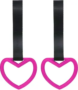 2Pcs Heart Shaped Car Handle Straps – Rose Red Drift Charms & Bumper Warning Rings for Car Interior, Subway Style Broken Heart Accessories