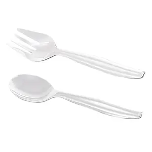 Clear Disposable Plastic Serving Flatware Set - 5 Serving Spoons and 5 Serving Forks