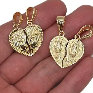 Broken Hearts for Couples Virgin of Guadalupe or TE AMO Gold Plated Heart Pendants for Couples' Jewelry