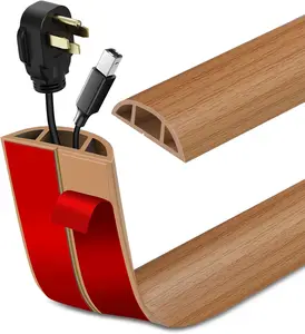 Floor Cord Cover Self Adhesive Cord Hider Floor Extension Cord Covers for Floor Power Cord Protector Cable Management Prevent Cable Trips Cable Cavity 0.47" W x 0.27" H (Light Brown Wood, 10Ft)