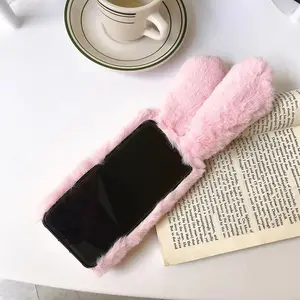 JAVY Plush Rabbit Cute Warm Phone Case Fur Cover For Iphone 17 Pro Max 16 16e 15 14 13 12 11 X XR XS 13 mini Furry Fluffy Cover promax colorful