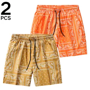 2-Piece Vibrant Paisley Bandana Shorts Set for Men - Elastic Drawstring Waist, Trendy Print Design for Summer Vacation & Streetwear