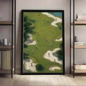 Tiny Golfers Art Print, Vintage Green Golf Canvas Wall Decor, Minimalist Sports Artwork for Man Cave Office