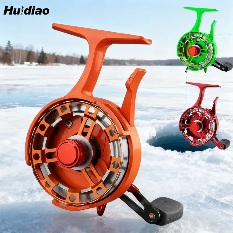 Huidiao Metal Ice Fishing Raft Reel 3+1BB 3.6:1 Gear Ratio High-Foot Inline Fishing Reel with Free Spool & Slow Drop Micro-Lead Fishing All-Metal Finely Carved Spool Designed for Ice Fishing Rods Fishing Equipment Fishing Tackle Fishing Stuff