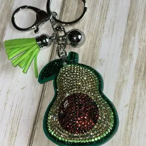 Avocado Keychain with Green Tassel and Glittery Design